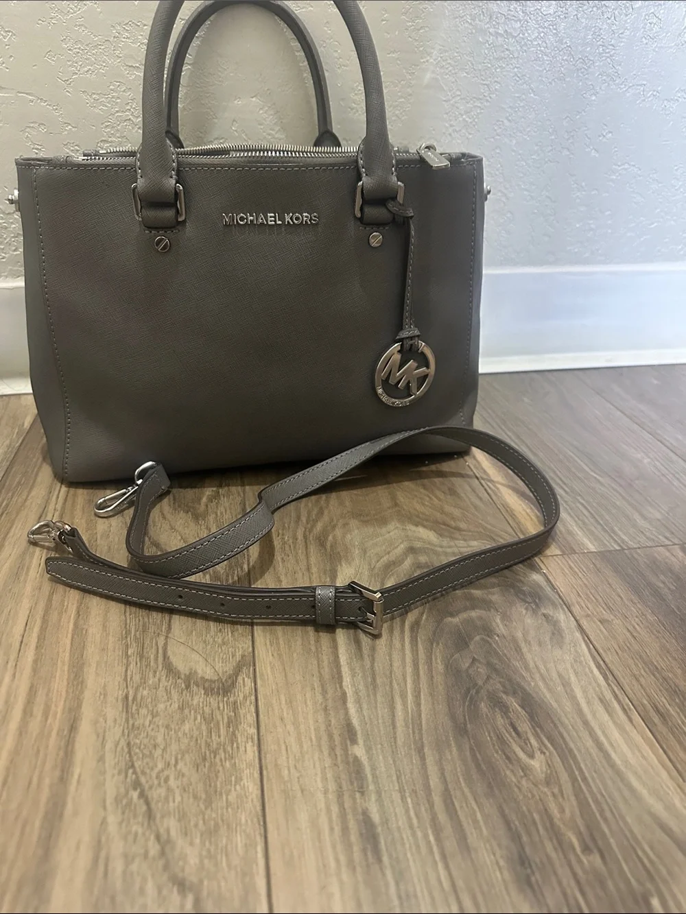 Michael Kors Taupe Saffiano Leather Satchel with Detachable Strap